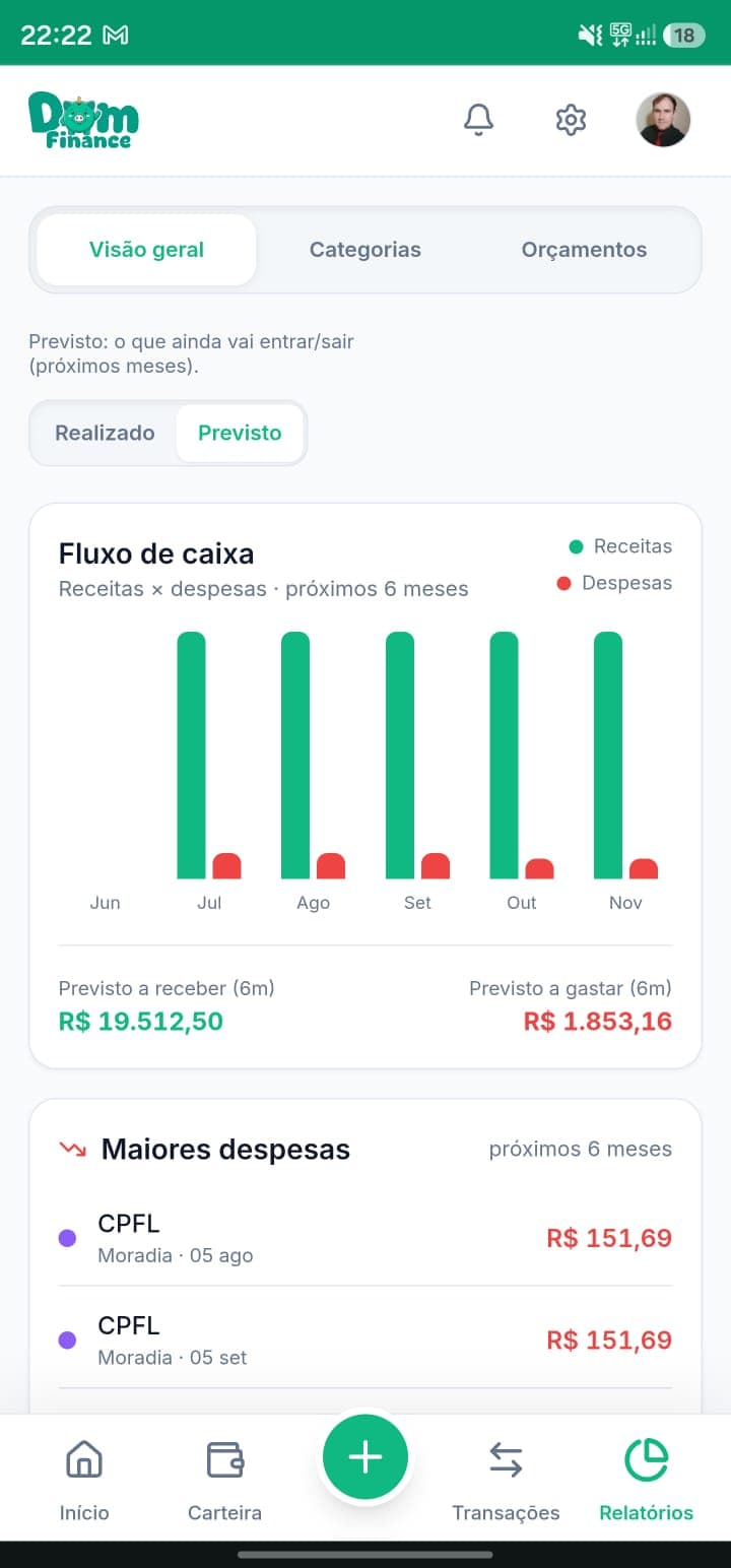 Tela Fluxo de caixa do DomFinance