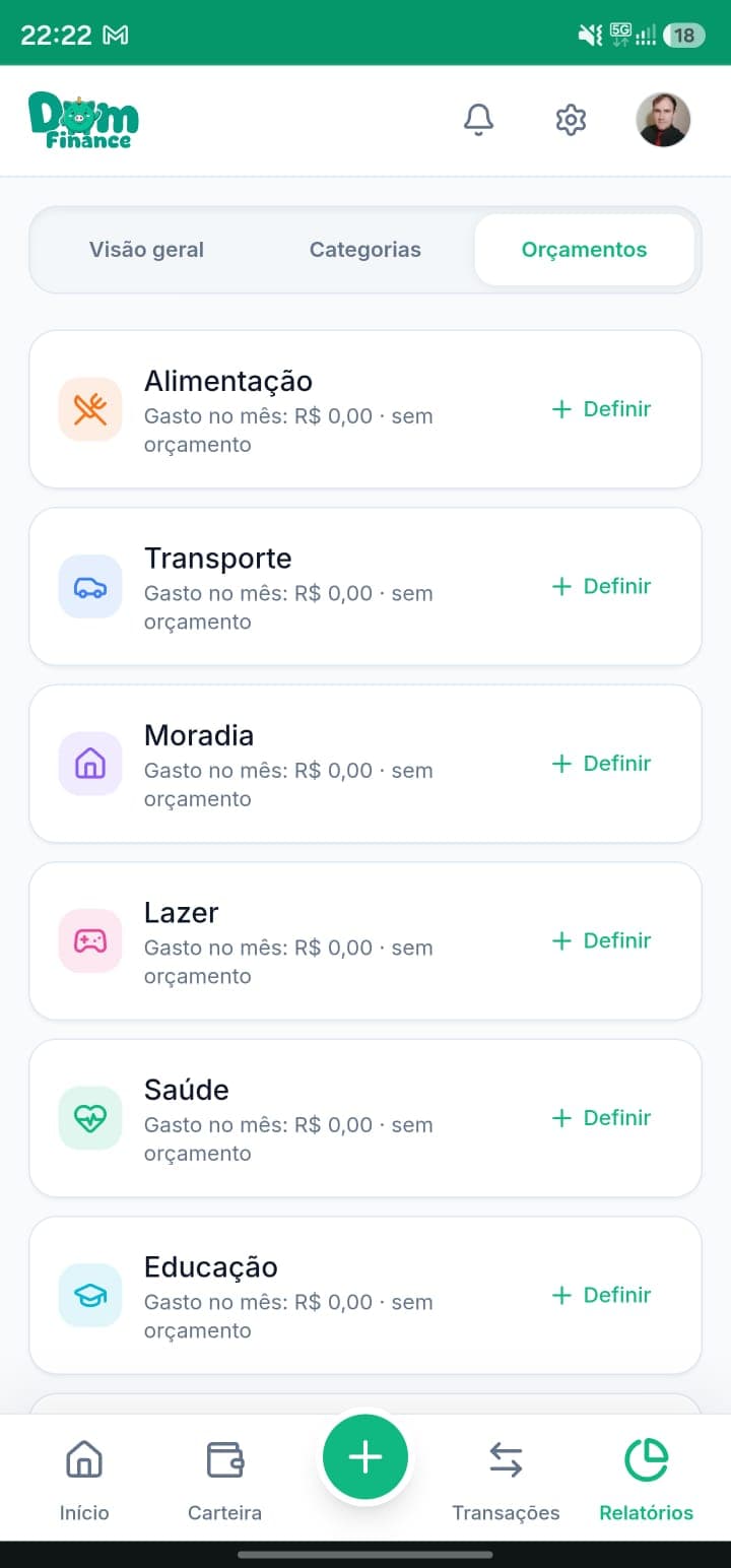 Tela Orçamentos do DomFinance